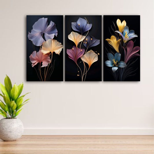 Set Of 3 Flowers Art Metal Frames For Wall Decoration Metal Art